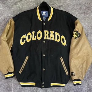 Chaqueta Letterman Universitaria de Cuero para Hombre Vintage Años 90 Starter Colorado Buffaloes L - Imagen 1 de 5