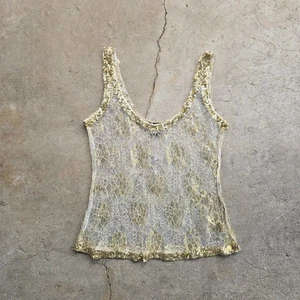 Vtg Y2K Fairy Coquette Dainty Gold  Top S Lace Romance Ethereal Goddess - Picture 1 of 3
