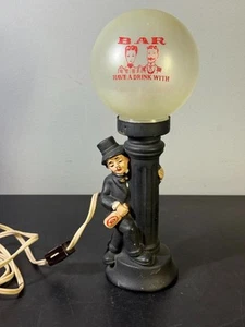 Vintage 11" Charlie Chaplin Drunk Hobo Black BAR Lamp Globe Japan - Picture 1 of 6