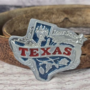 The Great American 1980 Lone Star Texas Buckle Belt 142 Belt Change Buckle Leath - Picture 1 of 10
