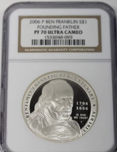 2006-P Ben Franklin Founding Father Commemorative Silver Dollar : NGC PF70UCAM - Picture 1 of 4