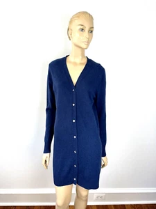 PRECIOUS FIBERS BLUE 100% CASHMERE LONG CARDIGAN-SWEATER SIZE L - Picture 1 of 9