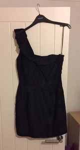 Black One Shoulder Ruffle Dress Oasis 10 Party Short Cocktail Wedding Engagement - Picture 1 of 5