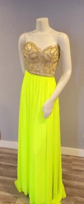 Hermoso VESTIDO DE FIESTA TIFFANY VIBRANTE Neón Baile de graduación Amarillo Talla 14 Foto 1 de 4