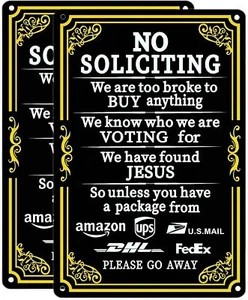 2 Pack No Soliciting Sign For Front Door, 12 X 8 Inches Aluminum Metal Signs, Fo - Picture 1 of 7