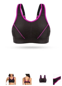 wingslove high impact sports full coverage supportive bra 44b black pink bra - Picture 1 of 11
