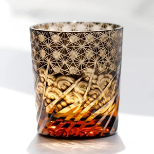 Hand Blown Hand Carved Whiskey Glass Bourbon Vodka Amber Black Gift Packing 9oz - Picture 1 of 10