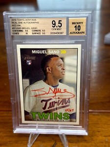 Miguel Sano 2016 Topps Heritage Real One Red Ink 03/67 RC BGS 9.5 Auto 10