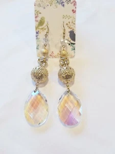 Pendientes colgantes de cristal genuino iridiscente, herrajes en tono dorado, joyería de moda - Imagen 1 de 6