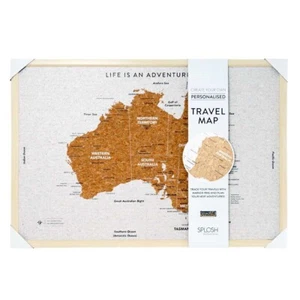 SPLOSH TRAVEL MAP - LARGE CORK FRAMED BOARD w/ PINS - AUSTRALIA - 93.5 x 64.5cm - Picture 1 of 2