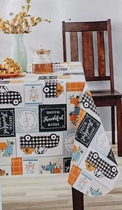 Celebrate Harvest Patchwork Peva Rectangle Tablecloth Pickup truck pumpkin 60x84 - Picture 1 of 9