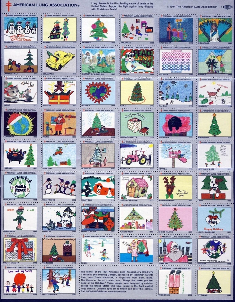 1995 USA Christmas Seal, Children's Drawings . Sheet of 52 . Mint Never Hinged - Image 1 of 1
