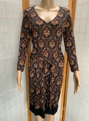 Abito in seta stampato Tory Burch ~ taglia M ~ manica lunga ~ cintura attaccata