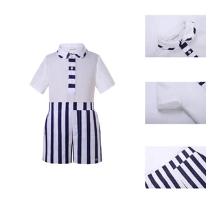 Boys Formal Party Clothes 2Pcs Outfits Shirt + Striped Shorts Size 2 3 4 5 6 8 - Picture 1 of 11