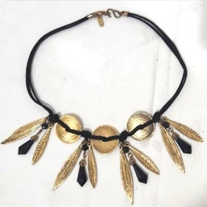 YSL (Yves Saint Laurent) crystals gold plated leaves and disc necklace - Picture 1 of 5