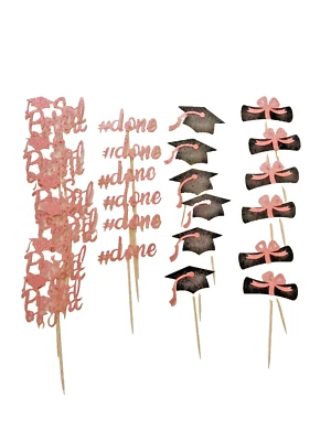 Graduation Cupcake Toppers 粉色闪光 24 张 - 4 种不同的设计 新派对 — 第 1/2 张图片
