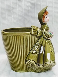 Green Lefton 4497 Girl/Lady Planter, Double Head error - Picture 1 of 8