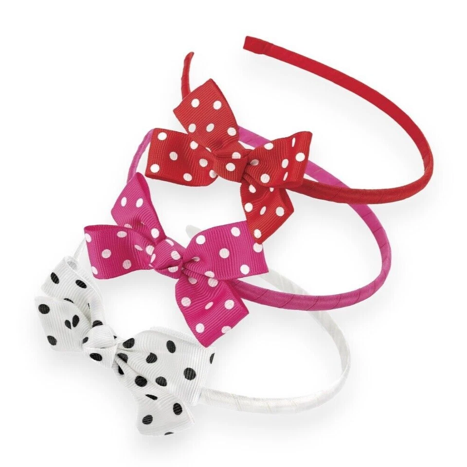 Coloured Polka Dot Print Ribbon Bow Motif Alice Hair Band Headband Pink Or White - Image 1 of 1