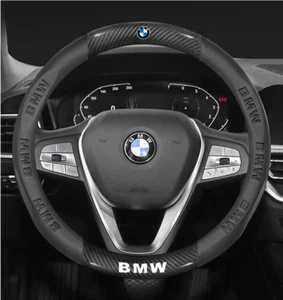 15" PU Leather+Carbon fiber Steering Wheel Cover For 1950-2025 BMW - Picture 1 of 10