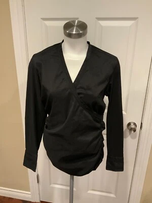 BOSS: Top envolvente Hugo Boss negro cuello en V manga larga, talla 8 Foto 1 de 4