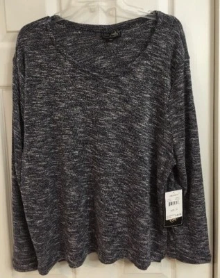 NWT Jane Ashley Long Sleeve Navy White Tweed Side Slits Knit Top Sz 2X - Image 1 of 4