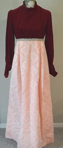 VTG 1960-1970s Gown PROM Bridesmaids Dress Red Velvet & pink brocade Handmade M - Picture 1 of 9