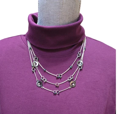 Christopher & Banks Silver & Gunmetal Plated Purple Green Layered Necklace NWT - Image 1 of 4