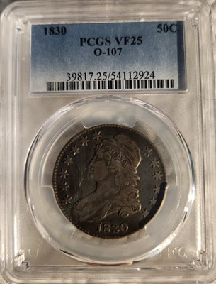 1830 Capped Bust Silver Half Dollar O-107 PCGS VF25 Free Shipping - Image 1 of 4