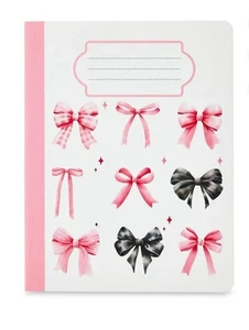 Pen Gear Pink Bow Composition Book Wide Ruled 80 Sheets 7.5”x9.75” Black Bow - Picture 1 of 1