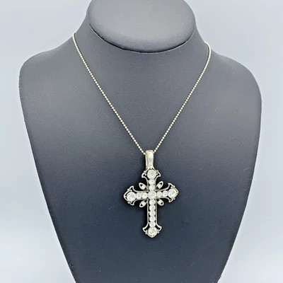 Collar de cadena de bola ST de 18 pulgadas Premier Designs con colgante de cruz de cristal 4-4 Foto 1 de 4