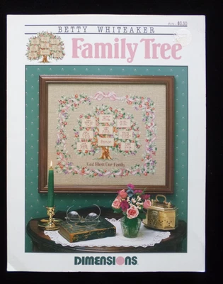 FAMILY TREE CROSS STITCH PATTERN VINTAGE DIMENSIONS NEW IMPERFECT EX SHOP COPY - Image 1 of 4