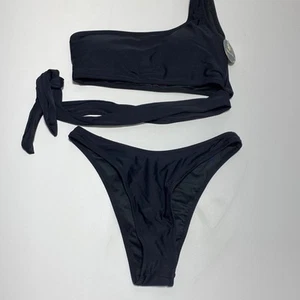 BLOOMING JELLY Black Two Piece One Shoulder Bikini Swimming Suit Swimsuit Size M - Picture 1 of 11