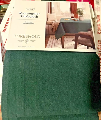 Threshold Forest Green Oblong Tablecloth 60" X 84” Rectangular Cotton/Linen NWT - Image 1 of 3