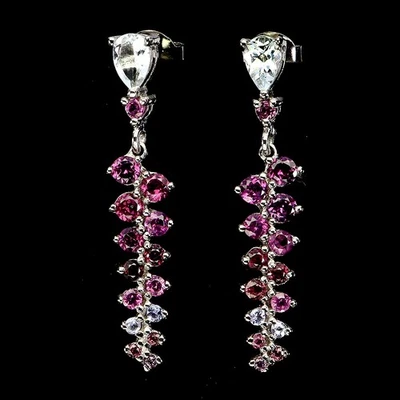 925 Sterling Silver Earrings Pear Aquamarine 6x4mm Tanzanite Gemstone Jewelry - Image 1 of 4