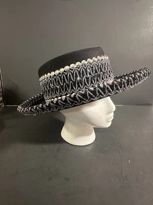 Sombrero de Vaquero Vintage Negro 100% Lana con Borde y Diseño Plateado Foto 1 de 4
