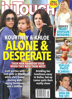 In Touch Magazine Khloe and Kourtney Kardashian Miley Cyrus Jessica Simpson 2012 - Image 1 of 4