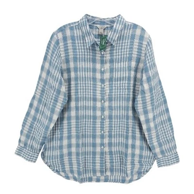 NWT LL BEAN Women's 100% Linen Blue Plaid Shirt Tunic Size LARGE - Image 1 of 4