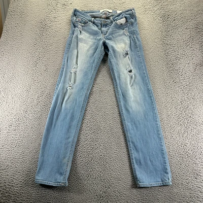 Hollister Jeans Womens 11 Blue Denim Cotton Straight Distressed Workwear Faded - Image 1 of 4