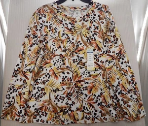 BLUE SOL Marke Damen Größe PXL Blumenmuster Top LEICHT Herbstfarben pflegeleicht L/S - Bild 1 von 15