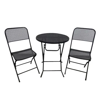 Four Seasons Courtyard Padova Foldable 3 Piece Steel Bistro Dining Set, Black - Image 1 of 4
