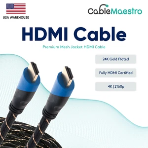 HDMI Cable 4K 2160P 3D HDTV PS5 PS4 Xbox PC Braided Gold Plated 1.5-50FT lot - Picture 1 of 14