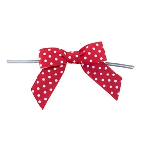 Red & White Polka Dots Pre-Tied Bows - 3" Wide, Set of 12, Christmas, Gift Bows - Picture 1 of 6