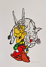 Unique moss art comic paintings Asterix obelix gouache paper 21x30 cm original