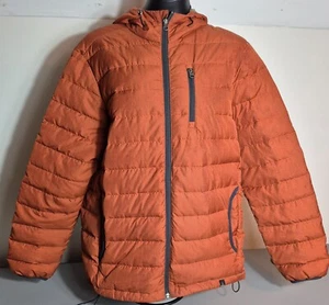 Prana Men's Lasser Down Jacket Hooded Large Burnt Orange Puffer - Picture 1 of 7