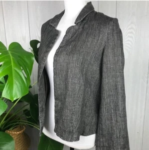 Topshop 100% Linen Jacket Open Front Lined Adjustable Back Black/Grey Size 8 - Picture 1 of 10