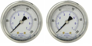 2 PACK LIQUID FILLED PRESSURE GAUGE 0-100 PSI, 2" FACE, 1/4" BACK MOUNT - Picture 1 of 3