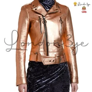 Chaqueta de cuero para motocicleta en naranja metálico, chaquetas de motociclista para mujer, obtén un 30% de descuento - Imagen 1 de 10