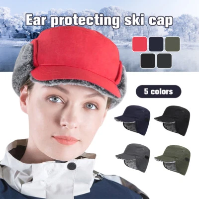 Women Mens Winter Hat with Ear Flaps Thermal Trapper Hat Winter Hat Flat Cap Ski - Image 1 of 4