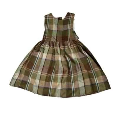 Little Girls Papo d’ Anjo Green Brown Plaid Cotton Dress Size 5 - Image 1 of 4