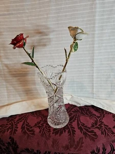 American Brilliant ABP Hobstar geschliffenes Glas Korsett Vase Sägezahnrand 9,25 Zoll - Bild 1 von 10
